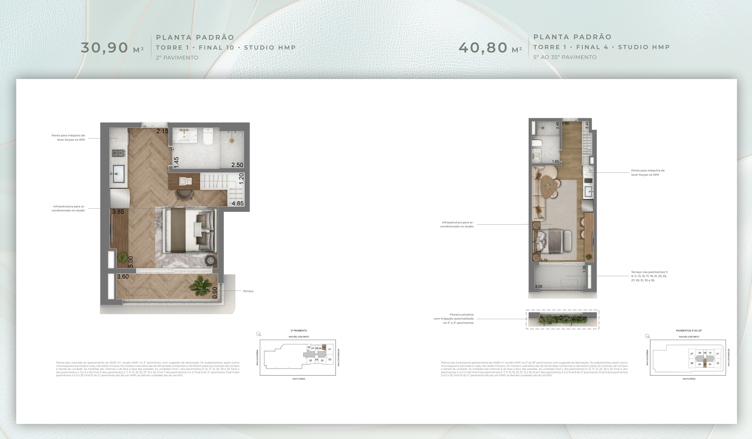 Planta 40,80 m² — Torre 1 · Final 4 · Studio HMP