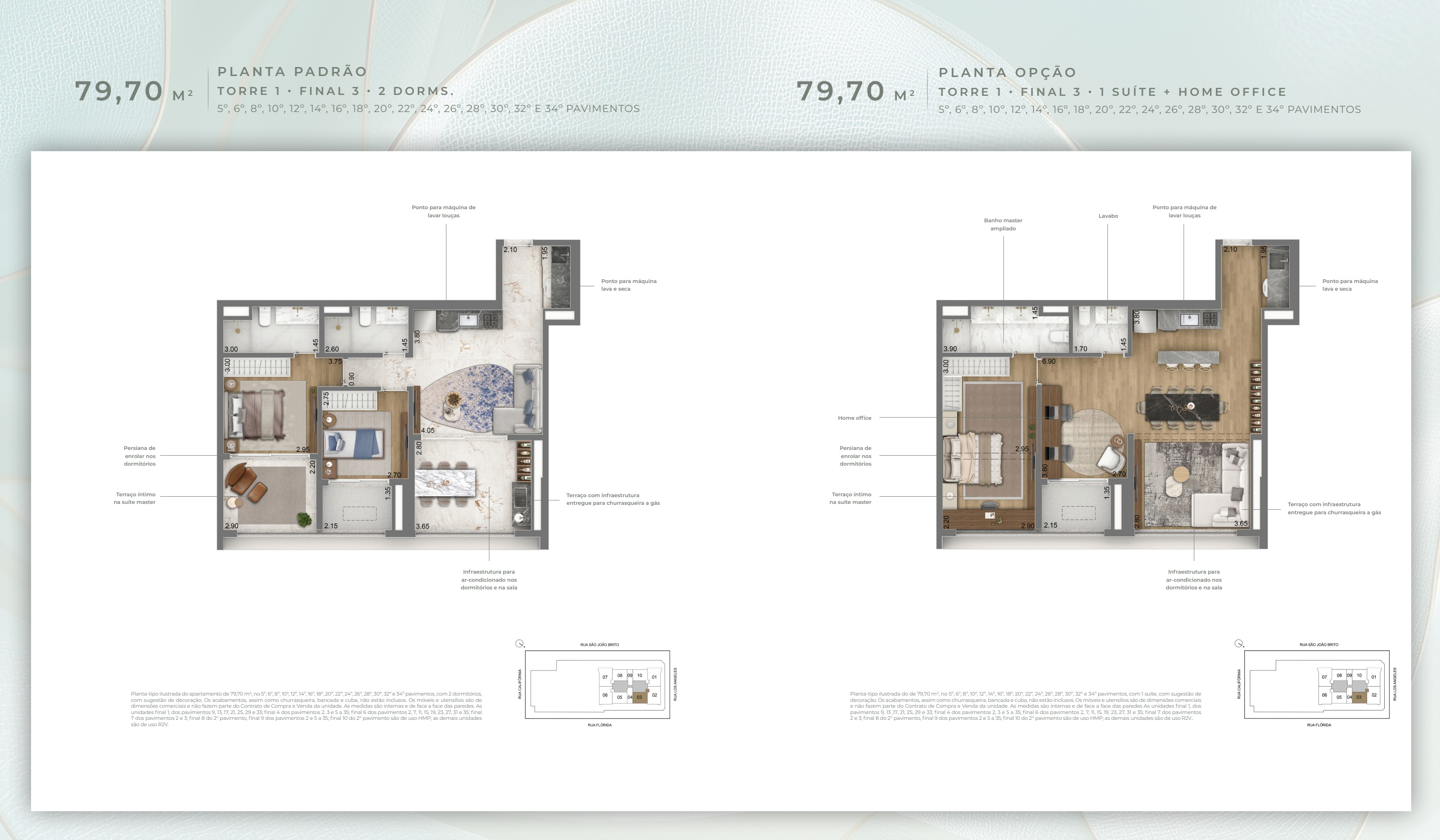 Planta 79,70 m² — Torre 1 · Final 3 · 2 dorms.